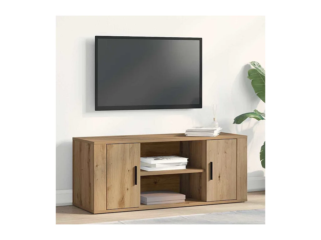 TV-kast artisanaal eikenkleurig 100 x 35 x 40 cm Bewerkt hout