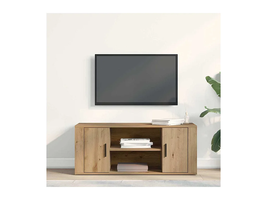 TV-kast artisanaal eikenkleurig 100 x 35 x 40 cm Bewerkt hout