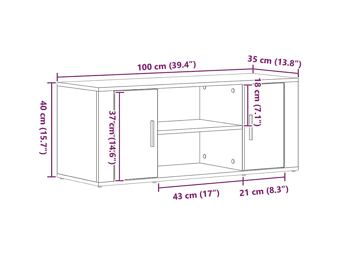 TV-kast artisanaal eikenkleurig 100 x 35 x 40 cm Bewerkt hout