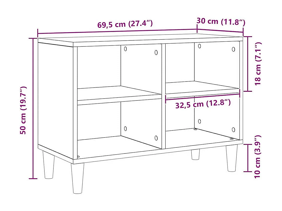 Meuble TV Noir 69.5 x 30 x 50 cm Bois d'ingénierie