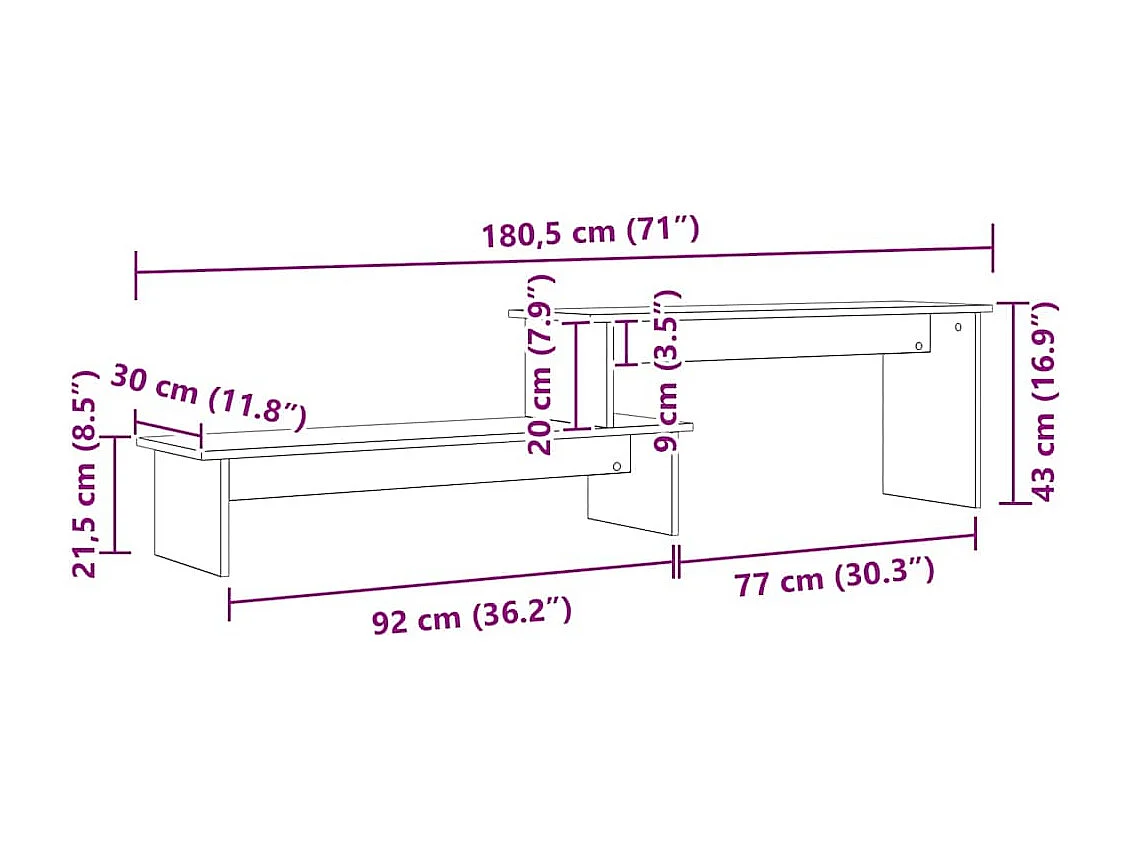 Meuble TV chêne artisanal 180 x 30 x 43 cm Bois d'ingénierie
