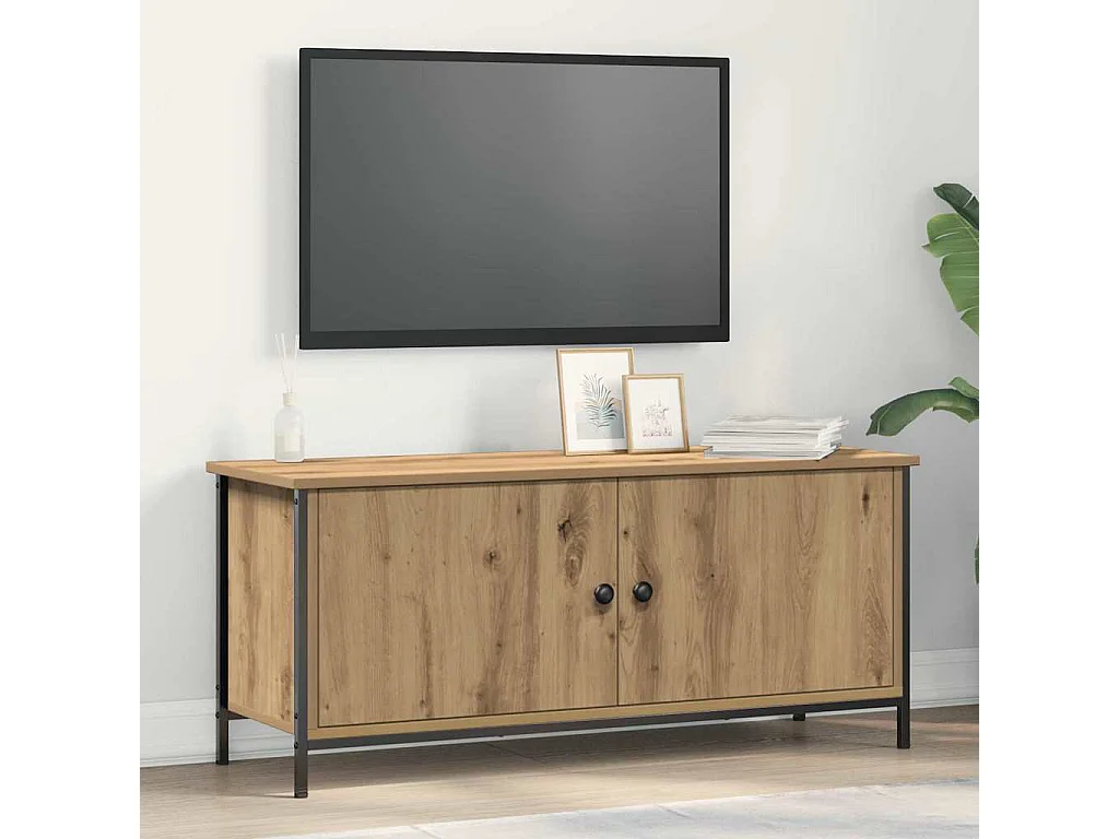 Meuble TV chêne artisanal 100 x 35 x 45 cm Bois d'ingénierie