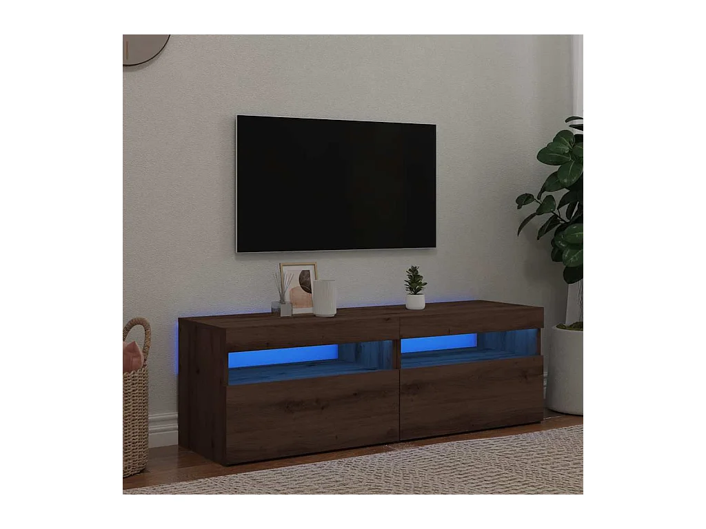 Meubles TV avec lumières LED 2 pièces chêne artisanal