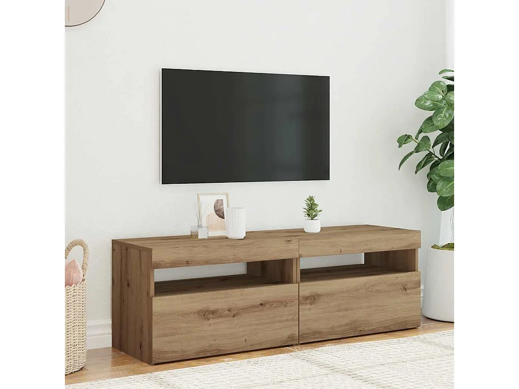Meubles TV avec lumières LED 2 pièces chêne artisanal