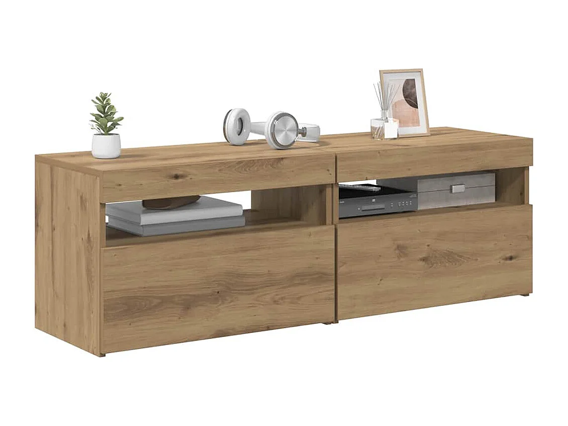 Meubles TV avec lumières LED 2 pièces chêne artisanal