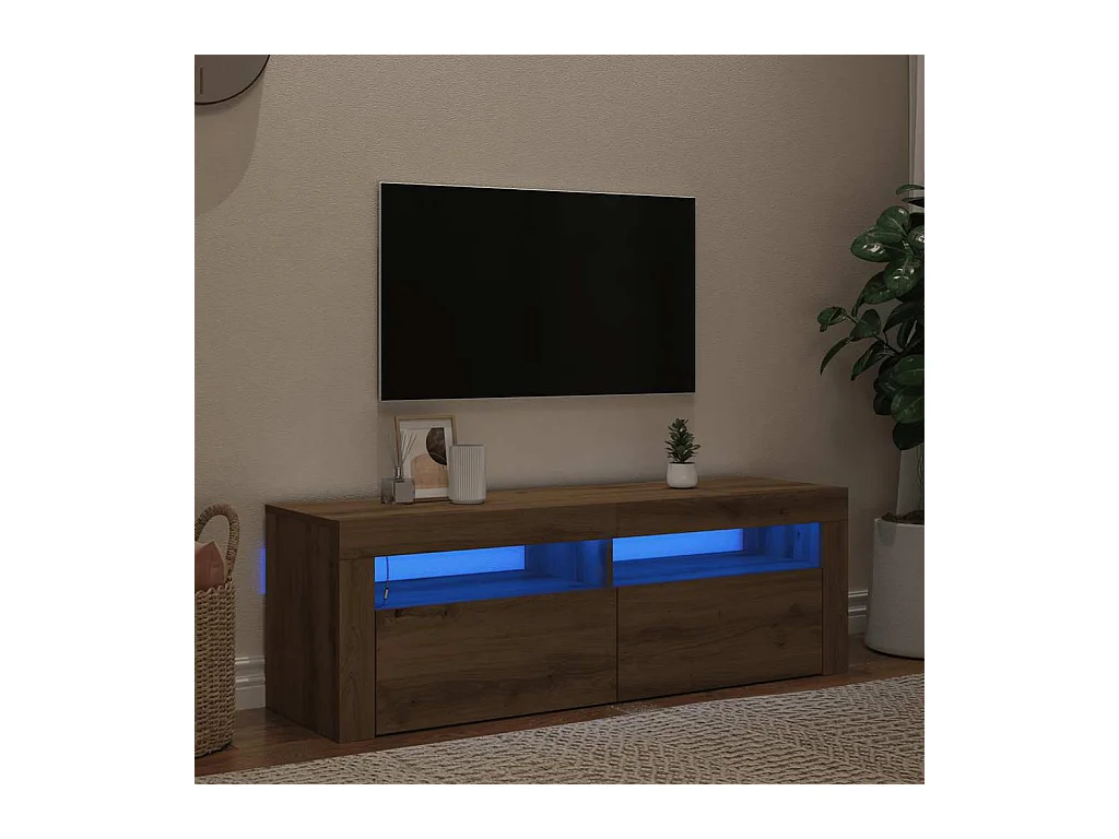 Meuble TV avec lumières LED chêne artisanal bois d'ingénierie