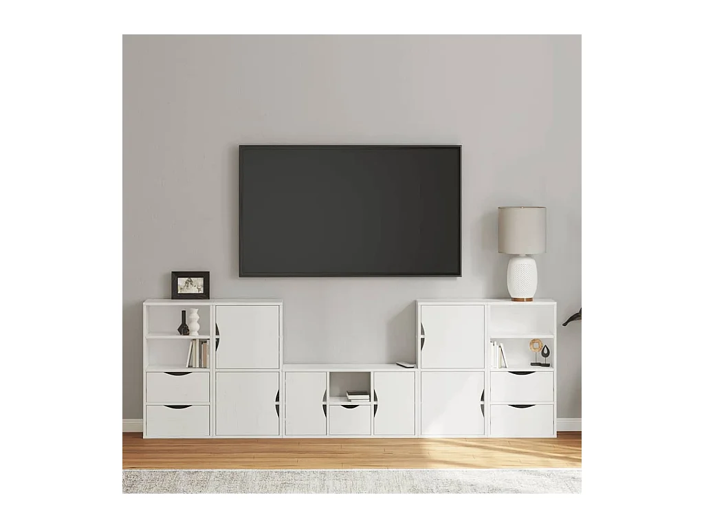 Meubles TV 5 pièces avec rangement ODDA blanc bois de pin massif