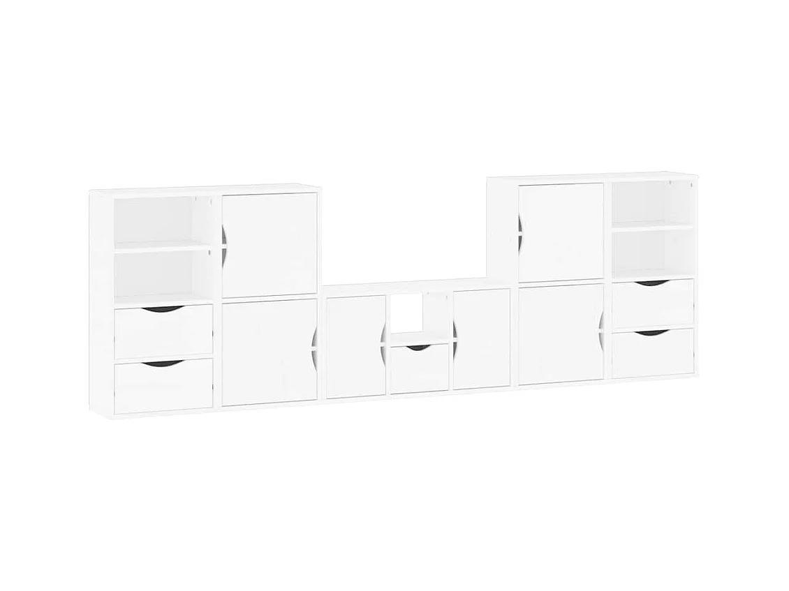Meubles TV 5 pièces avec rangement ODDA blanc bois de pin massif