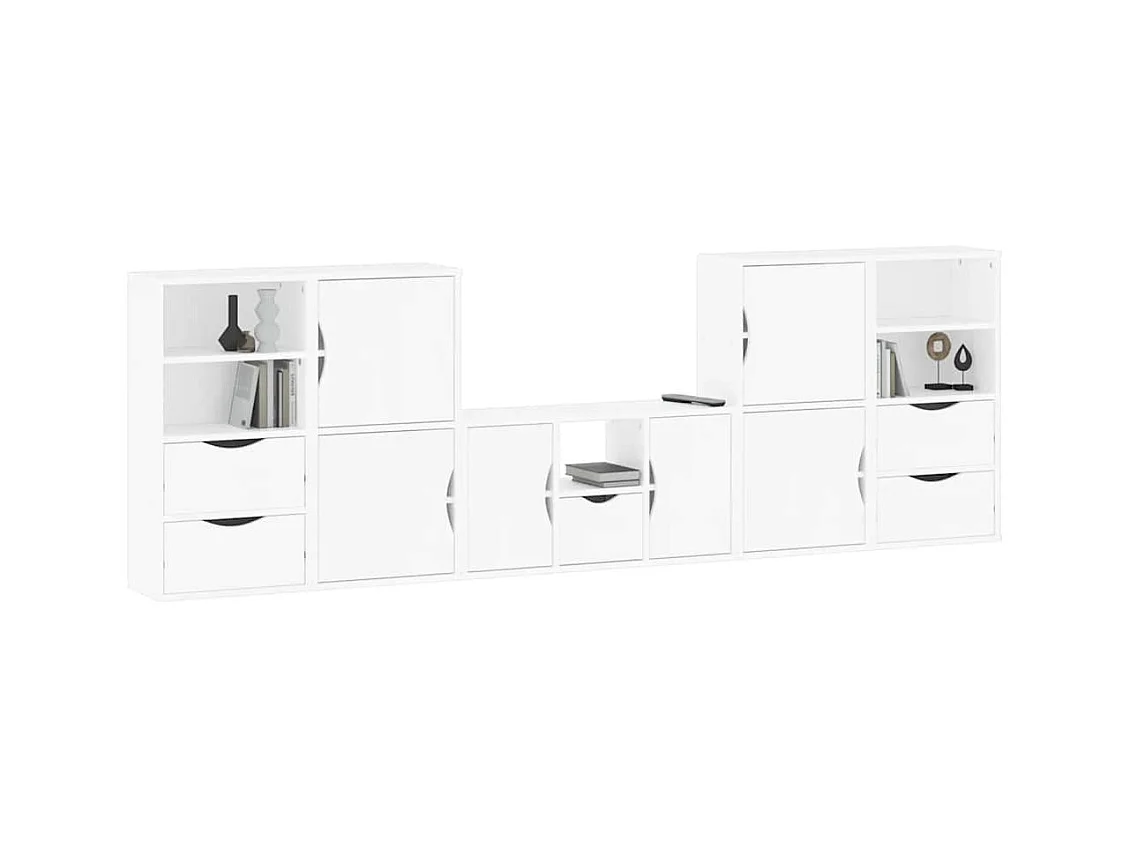 Meubles TV 5 pièces avec rangement ODDA blanc bois de pin massif
