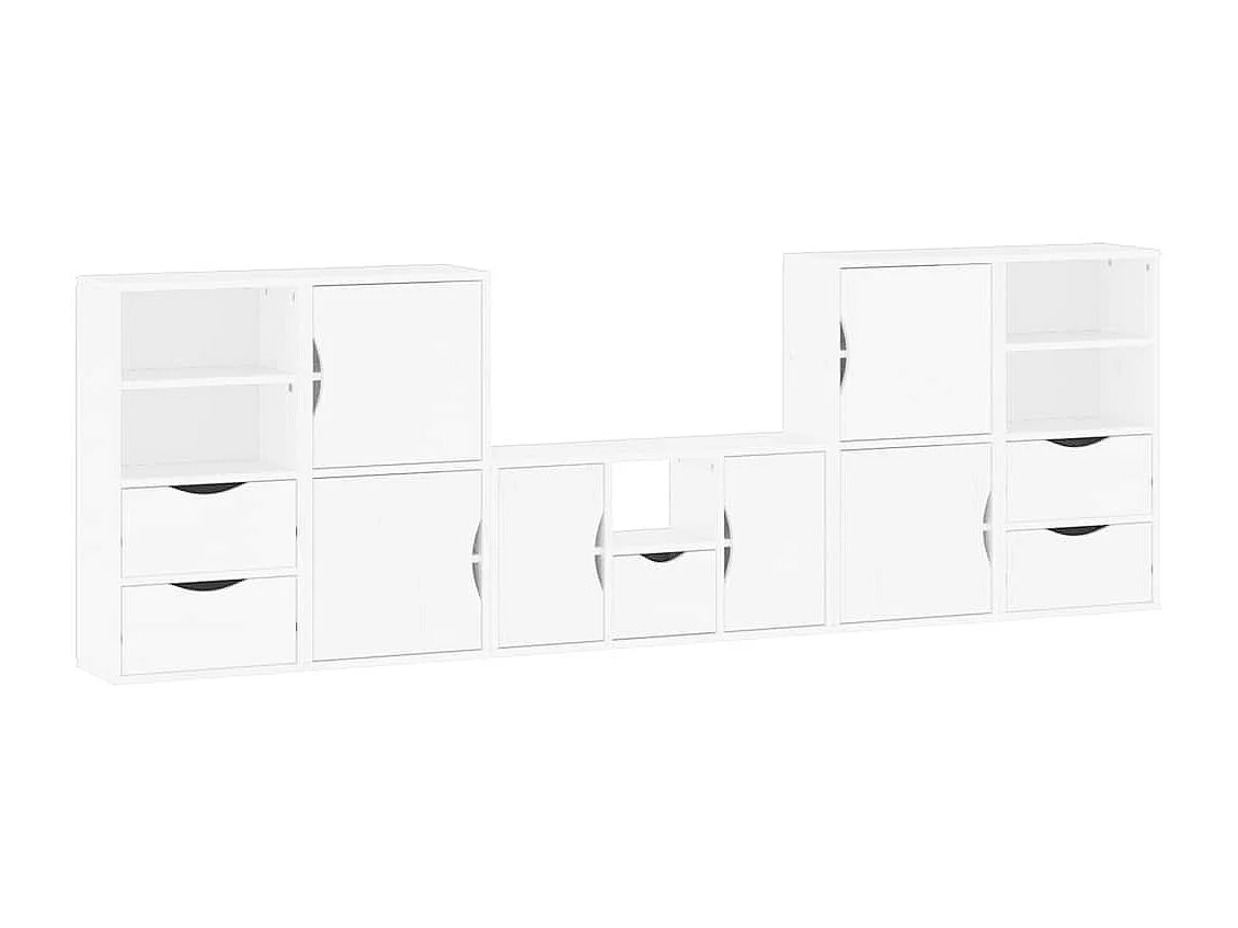 Meubles TV 5 pièces avec rangement ODDA blanc bois de pin massif
