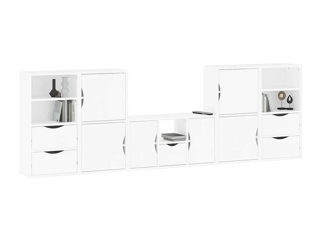 Meubles TV 5 pièces avec rangement ODDA blanc bois de pin massif