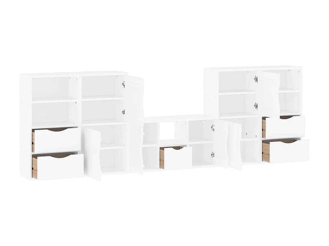Meubles TV 5 pièces avec rangement ODDA blanc bois de pin massif