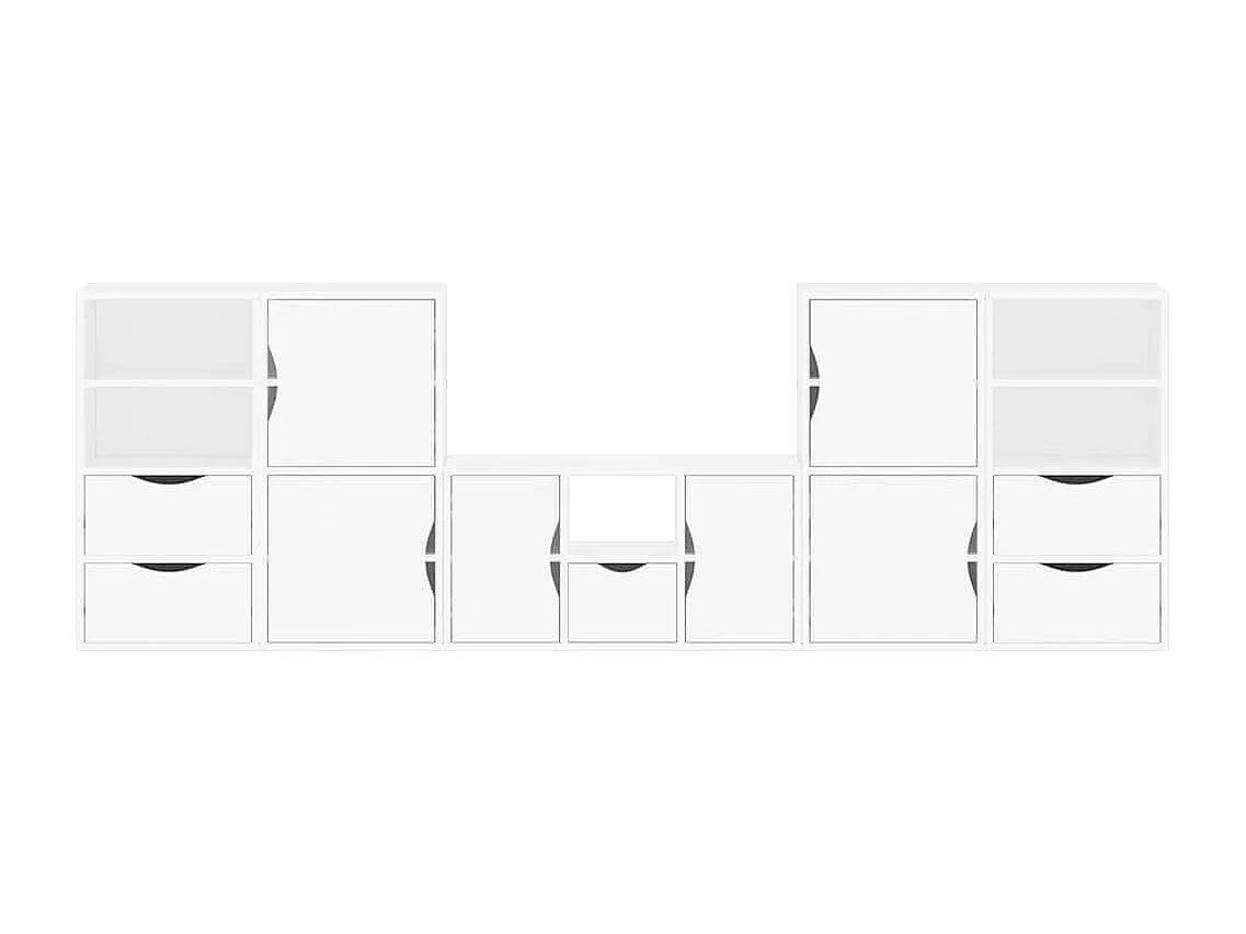 Meubles TV 5 pièces avec rangement ODDA blanc bois de pin massif