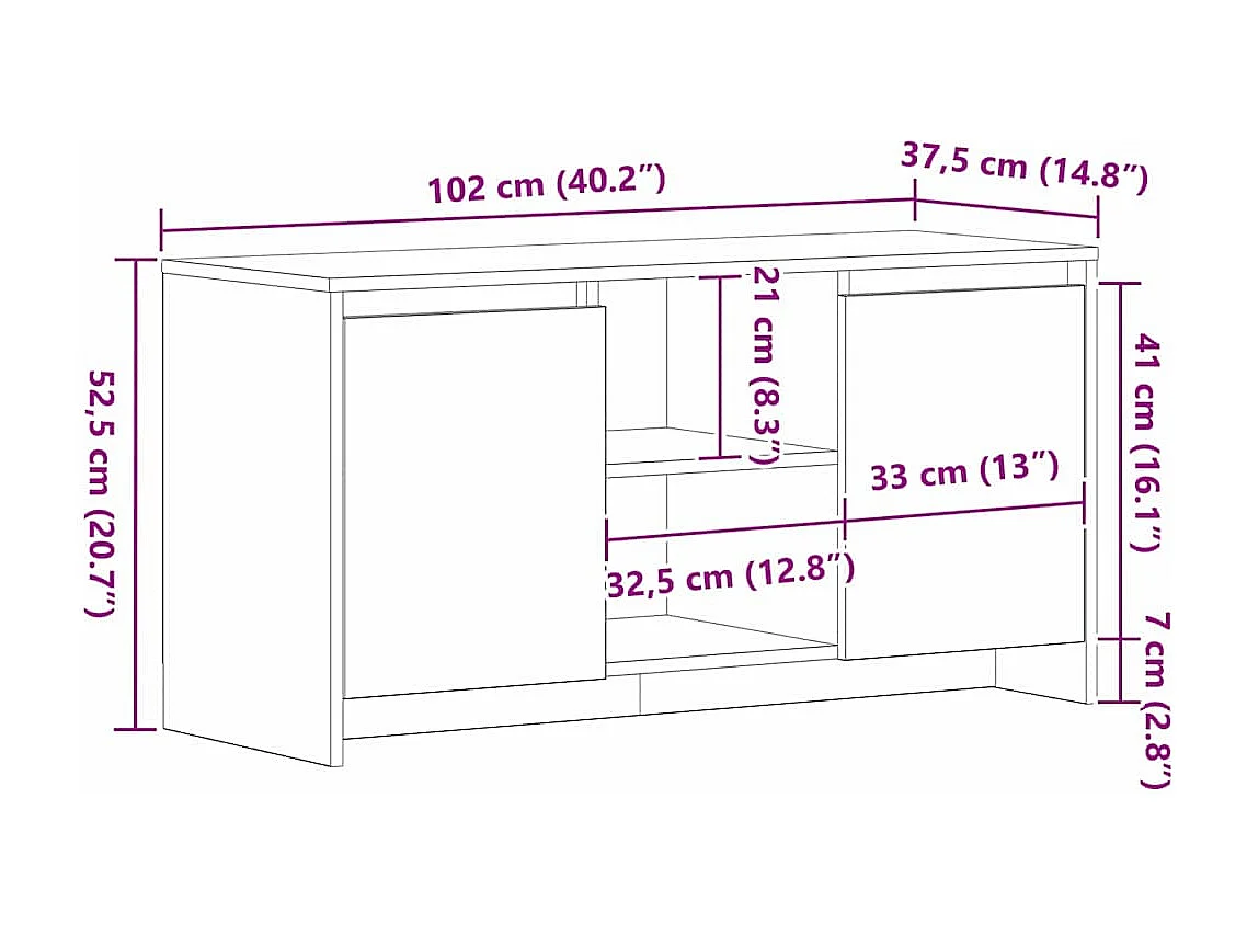 Meuble TV Noir 102 x 37.5 x 52.5 cm Bois d'ingénierie