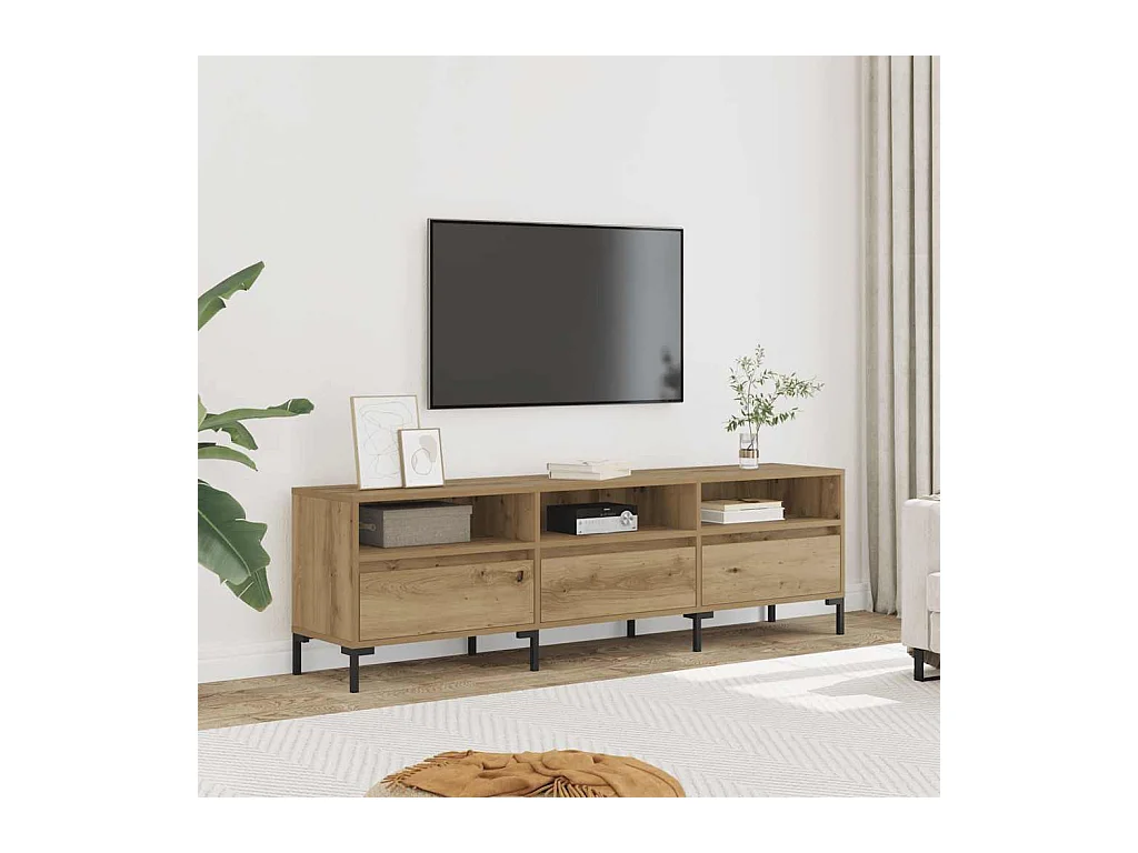 Meuble TV chêne artisanal 150x30x44,5 cm bois d'ingénierie