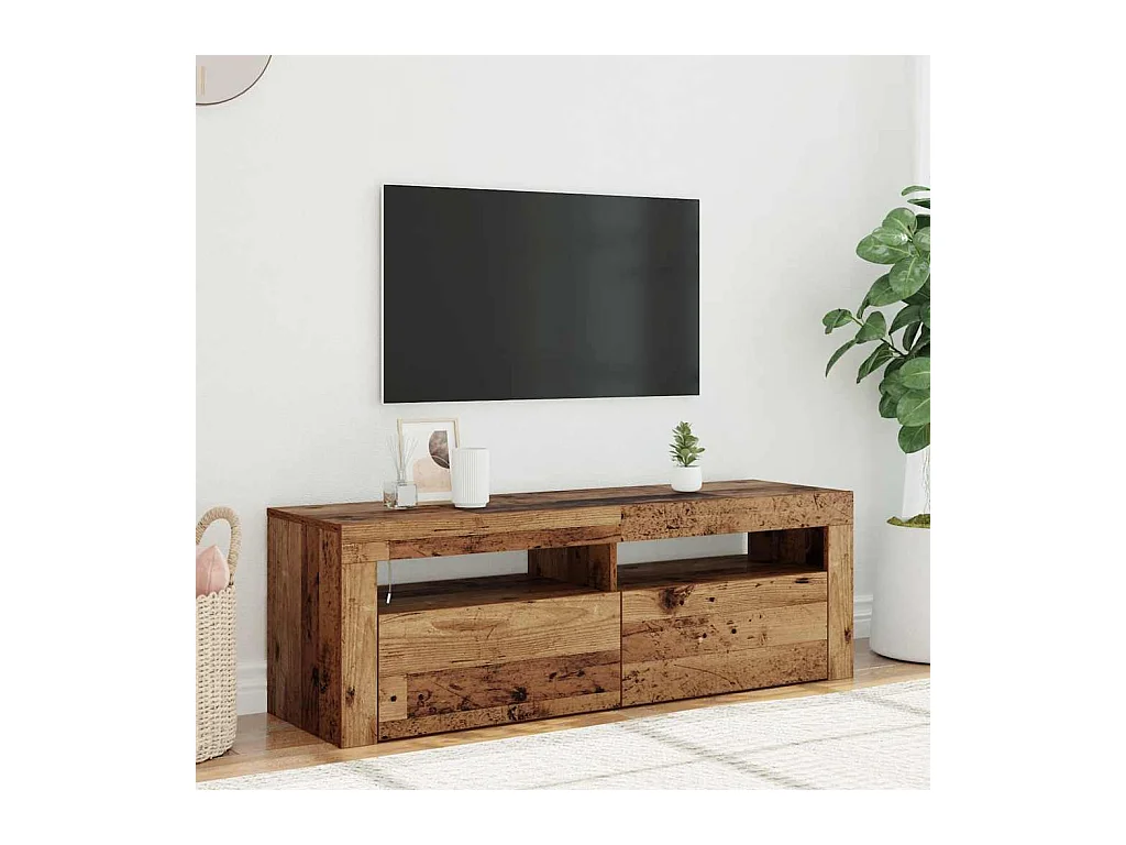 Meuble TV avec lumières LED vieux bois bois d'ingénierie