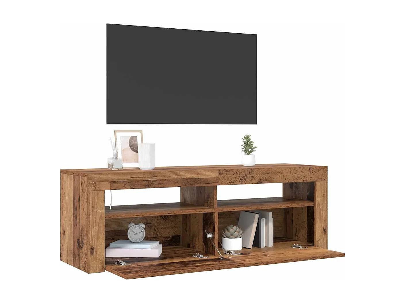 Meuble TV avec lumières LED vieux bois bois d'ingénierie