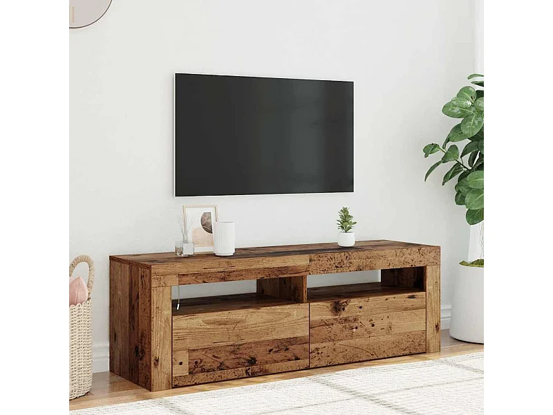 Tv-meubel met LED 120x35x40 cm bewerkt hout oud hout