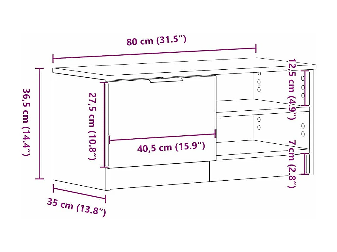 Meuble TV Noir 80 x 35 x 36.5 cm Bois d'ingénierie