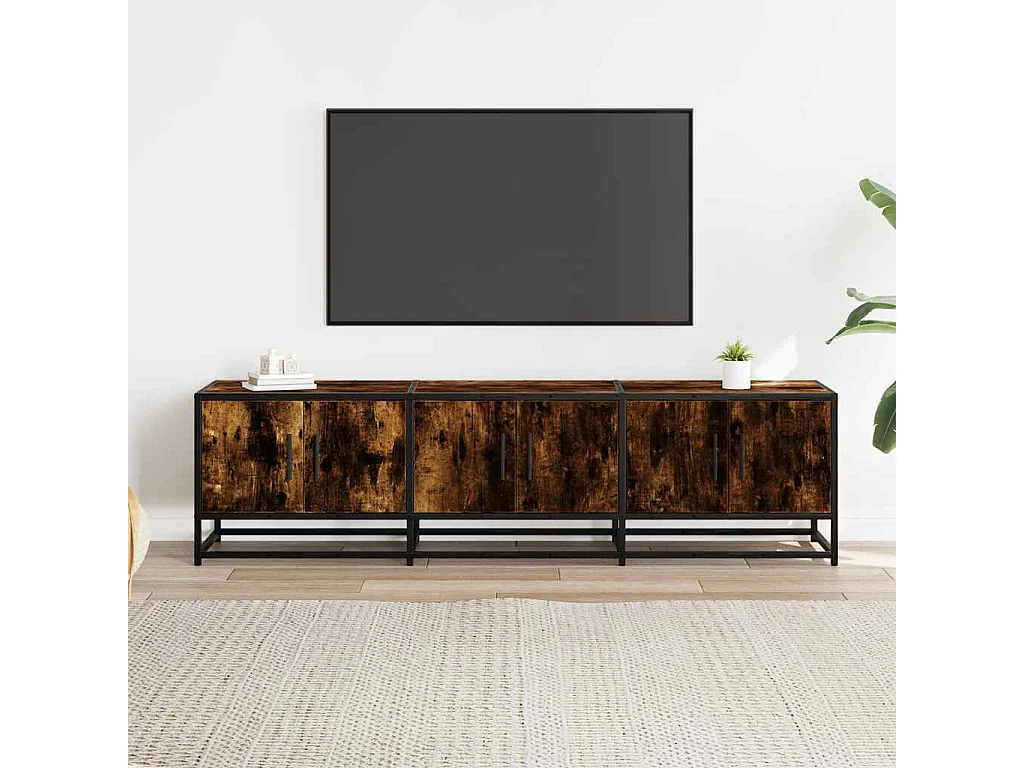 Meuble TV chêne fumé 150x35x41 cm bois d'ingénierie et métal