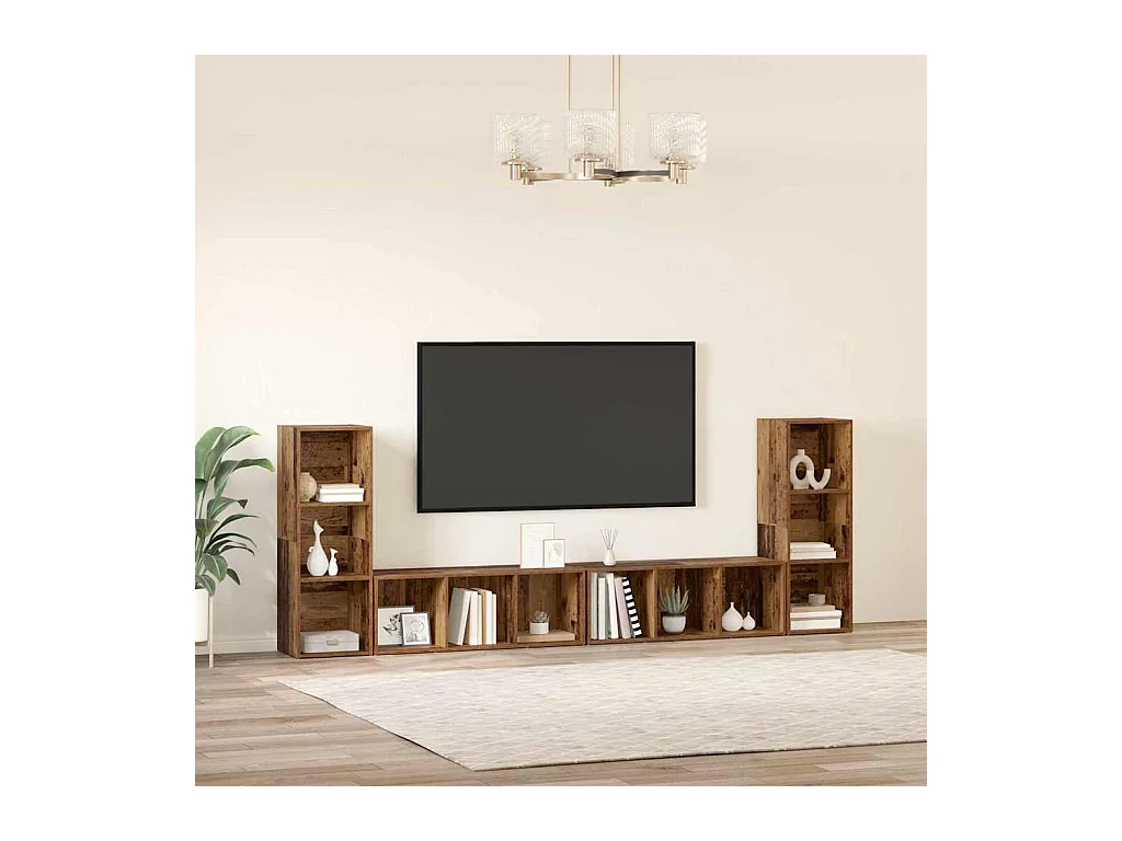 Meuble TV 4 pièces Bois ancien 37 x 35 x 107.5 cm Bois stratifié