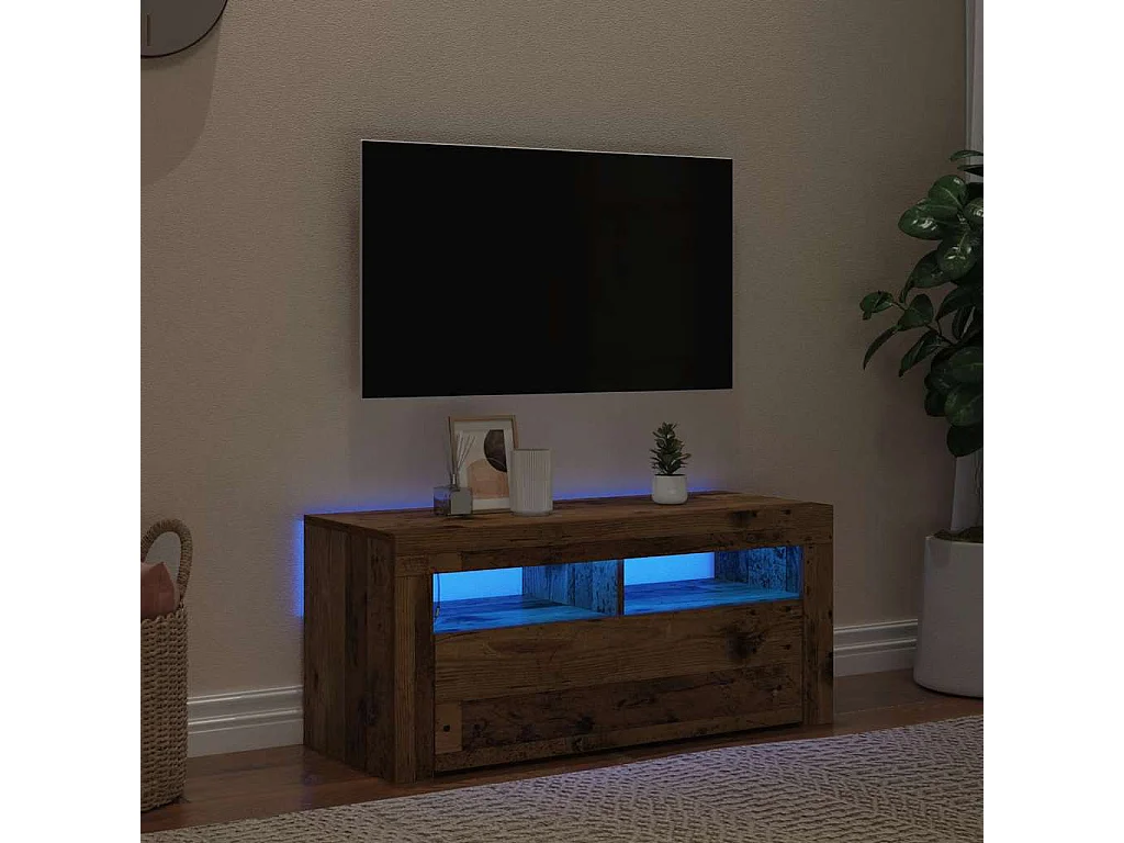 Meuble TV avec lumières LED vieux bois bois d'ingénierie