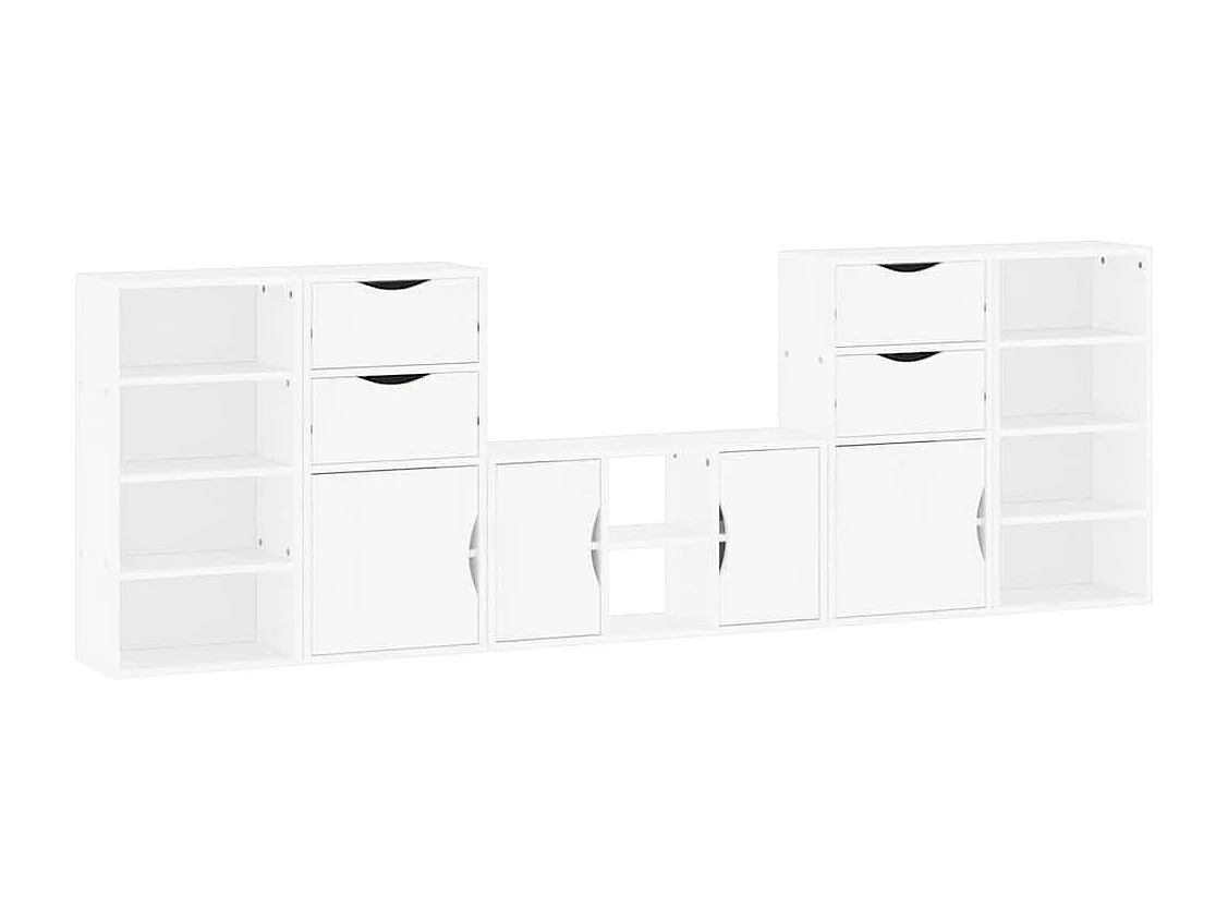 Meubles TV 5 pièces avec rangement ODDA blanc bois de pin massif