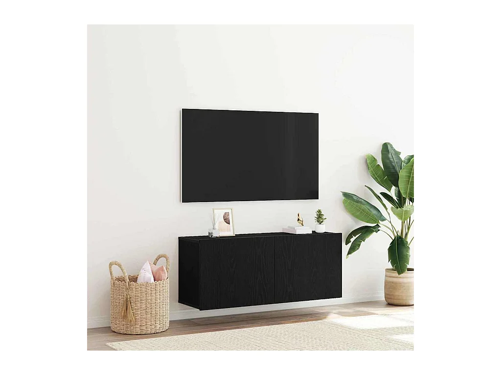 TV Kast Zwart Eiken 100 x 30 x 41 cm Bewerkt hout