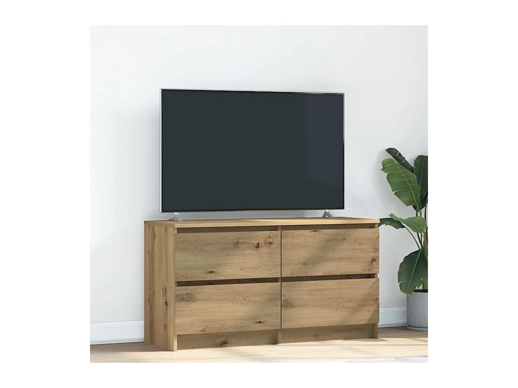 Meuble TV chêne artisanal 100x35x54 cm bois d'ingénierie