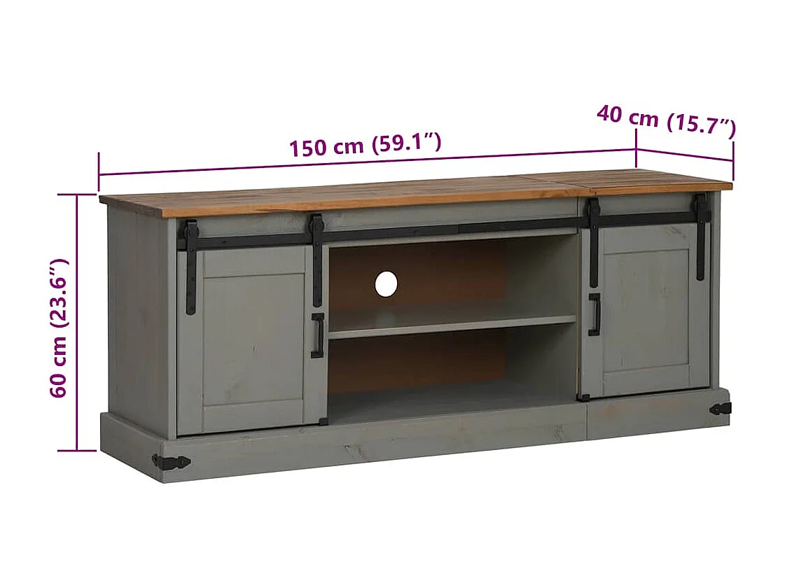 Meuble TV HALDEN 2 portes coulissantes gris 150x40x60 cm