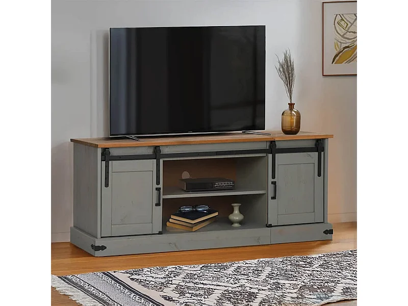 Meuble TV HALDEN 2 portes coulissantes gris 150x40x60 cm