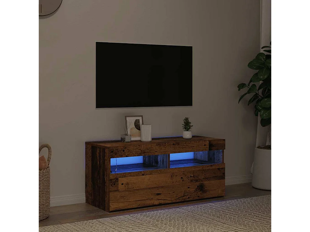 Meuble TV avec lumières LED vieux bois bois d'ingénierie