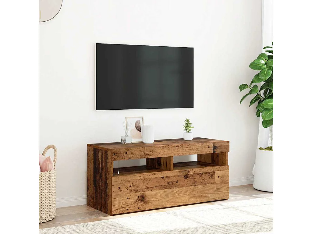 Meuble TV avec lumières LED vieux bois bois d'ingénierie