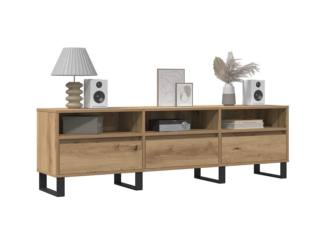 Meuble TV chêne artisanal 150x30x44,5 cm bois d'ingénierie