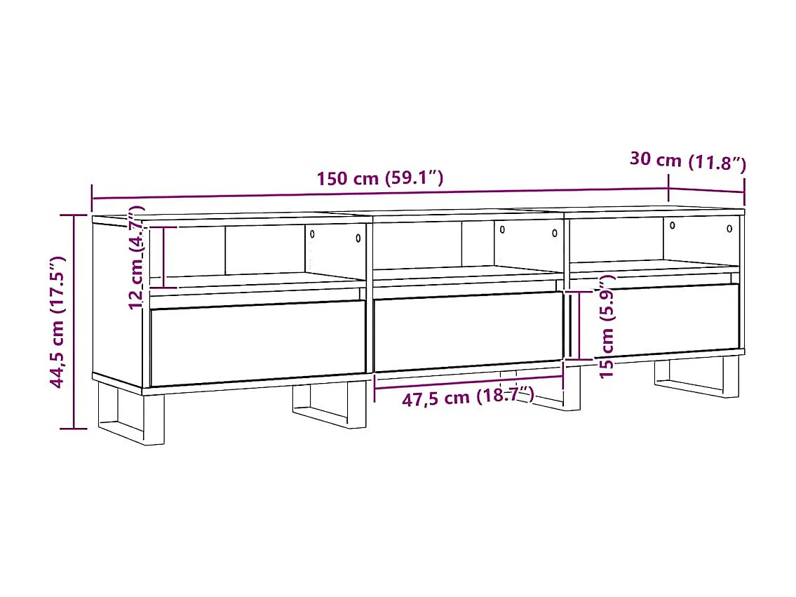 Meuble TV chêne artisanal 150x30x44,5 cm bois d'ingénierie