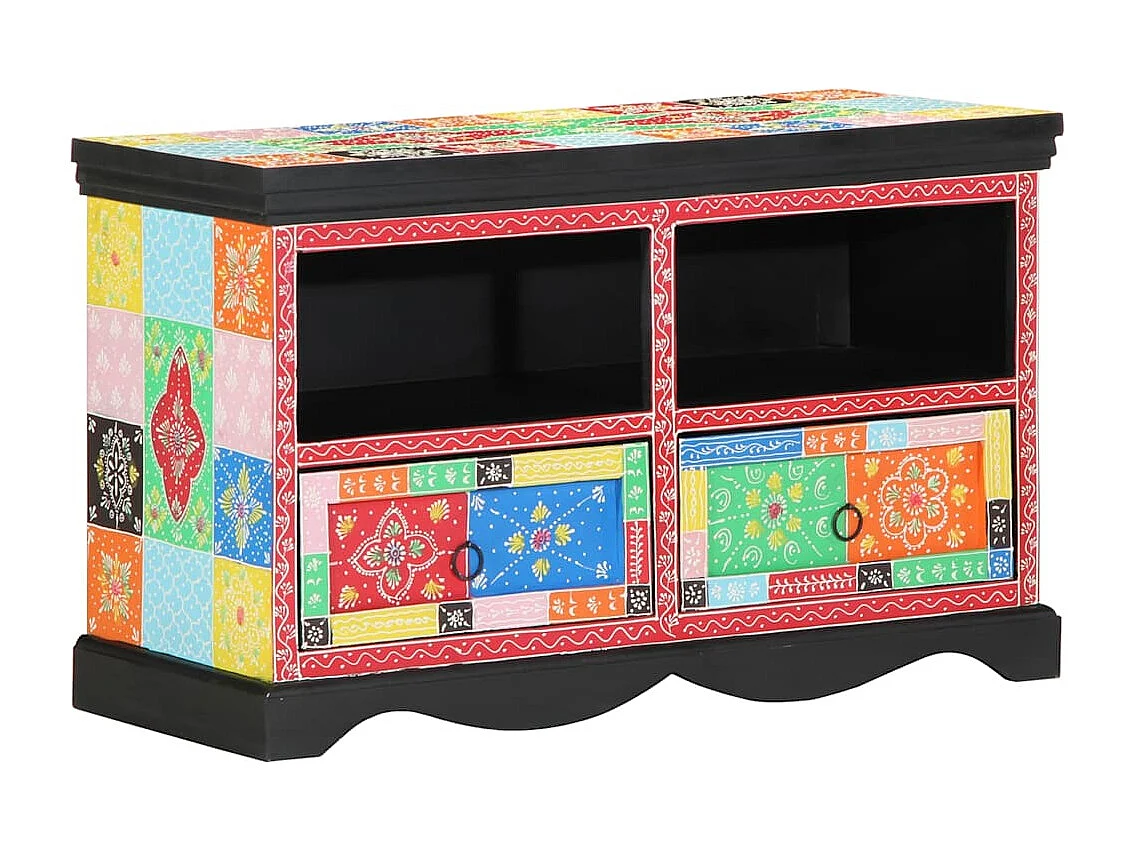 Meuble TV Multicolore 80 x 35 x 50 cm Bois de manguier massif