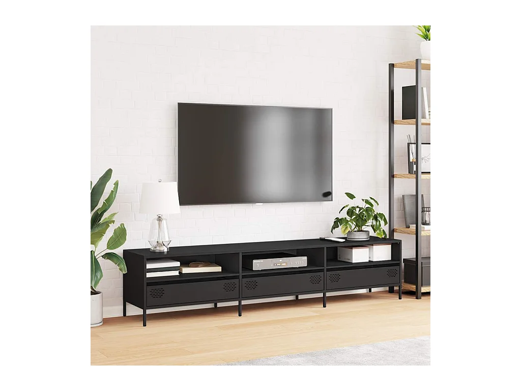 Meuble TV noir 202x39x43,5 cm acier laminé à froid