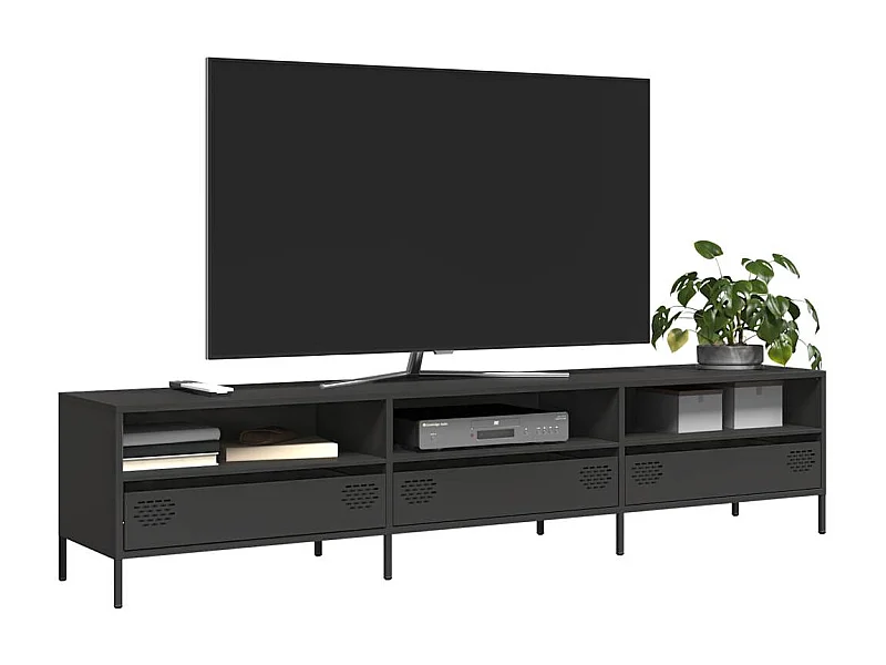 Tv-meubel 202x39x43,5 cm koudgewalst staal zwart