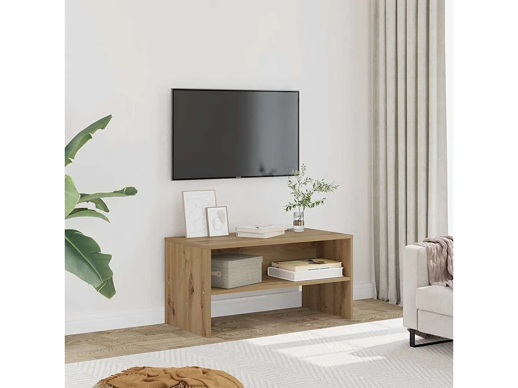 Meuble TV chêne artisanal 80x40x40 cm bois d'ingénierie