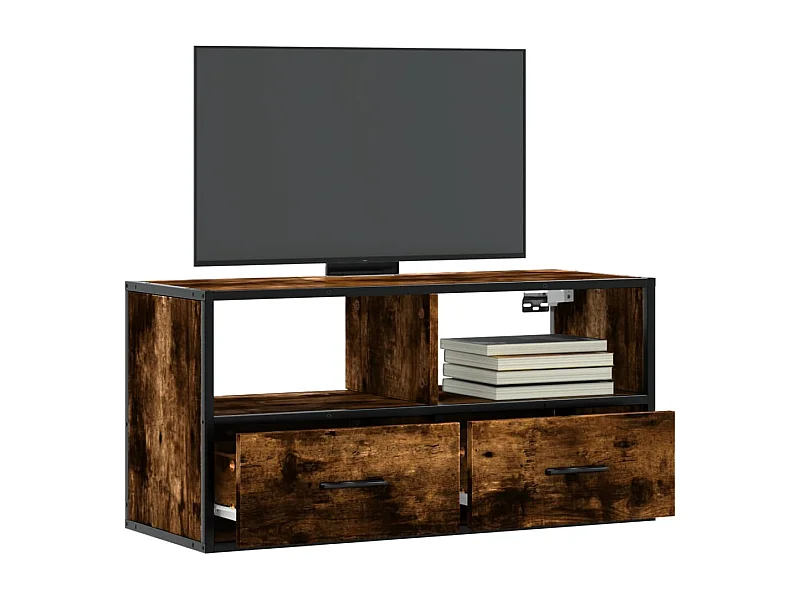 Tv-meubel 80x31x39,5cm bewerkt hout metaal gerookt eikenkleurig