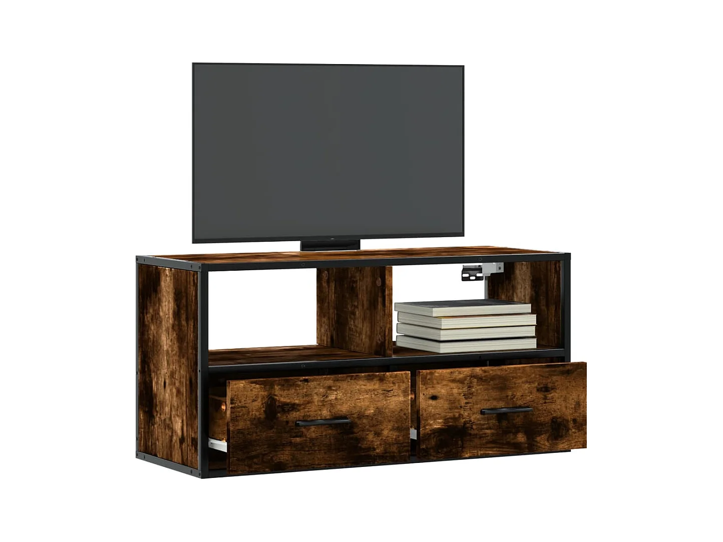 Meuble TV chêne fumé 80x31x39,5 cm bois d'ingénierie et métal