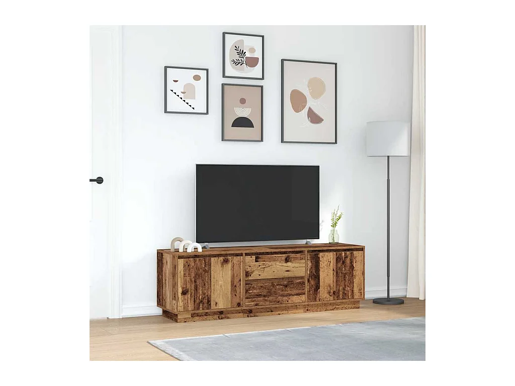 Meuble TV avec éclairage LED vieux bois 160,5x41x50 cm