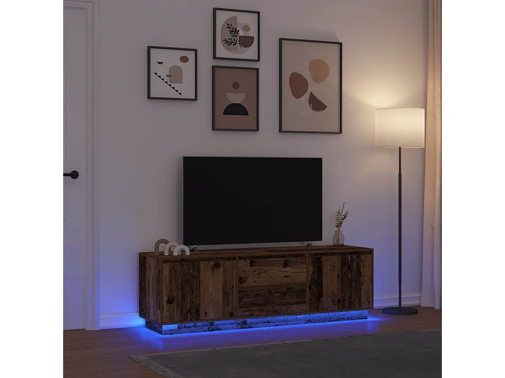 Meuble TV avec éclairage LED vieux bois 160,5x41x50 cm