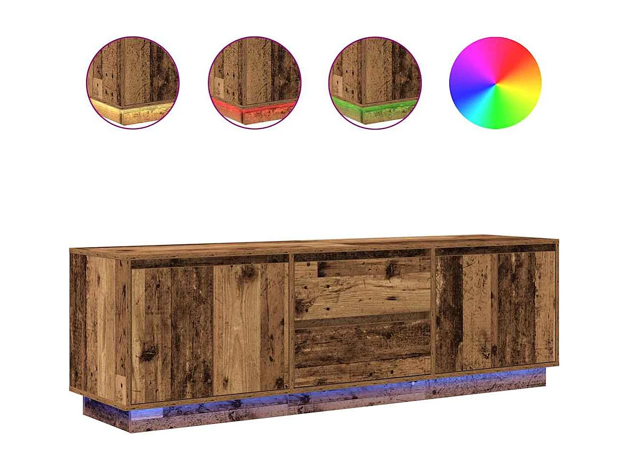 Meuble TV avec éclairage LED vieux bois 160,5x41x50 cm