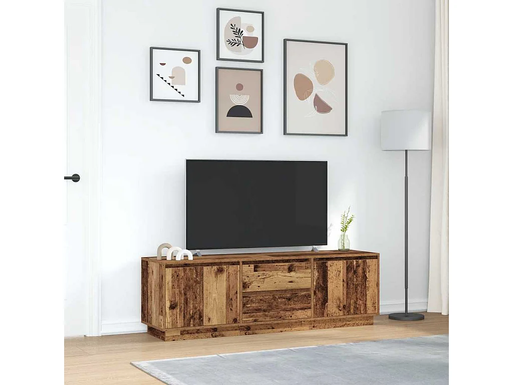 Meuble TV avec éclairage LED vieux bois 160,5x41x50 cm