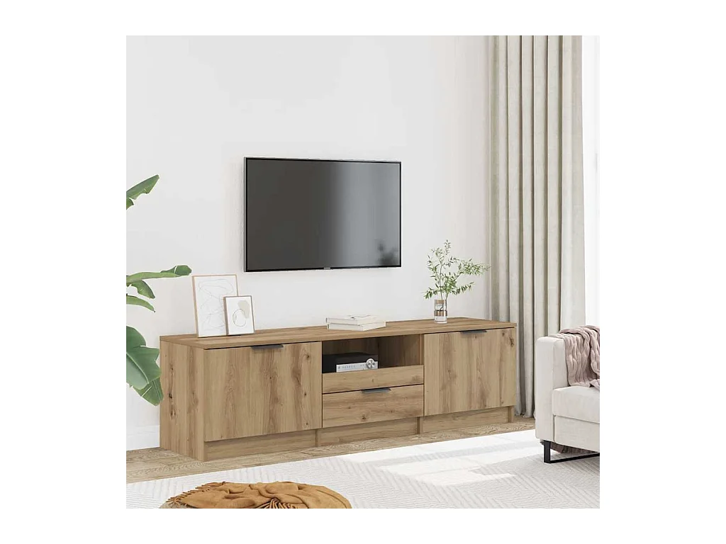 Meuble TV chêne artisanal 140x35x40 cm bois d'ingénierie