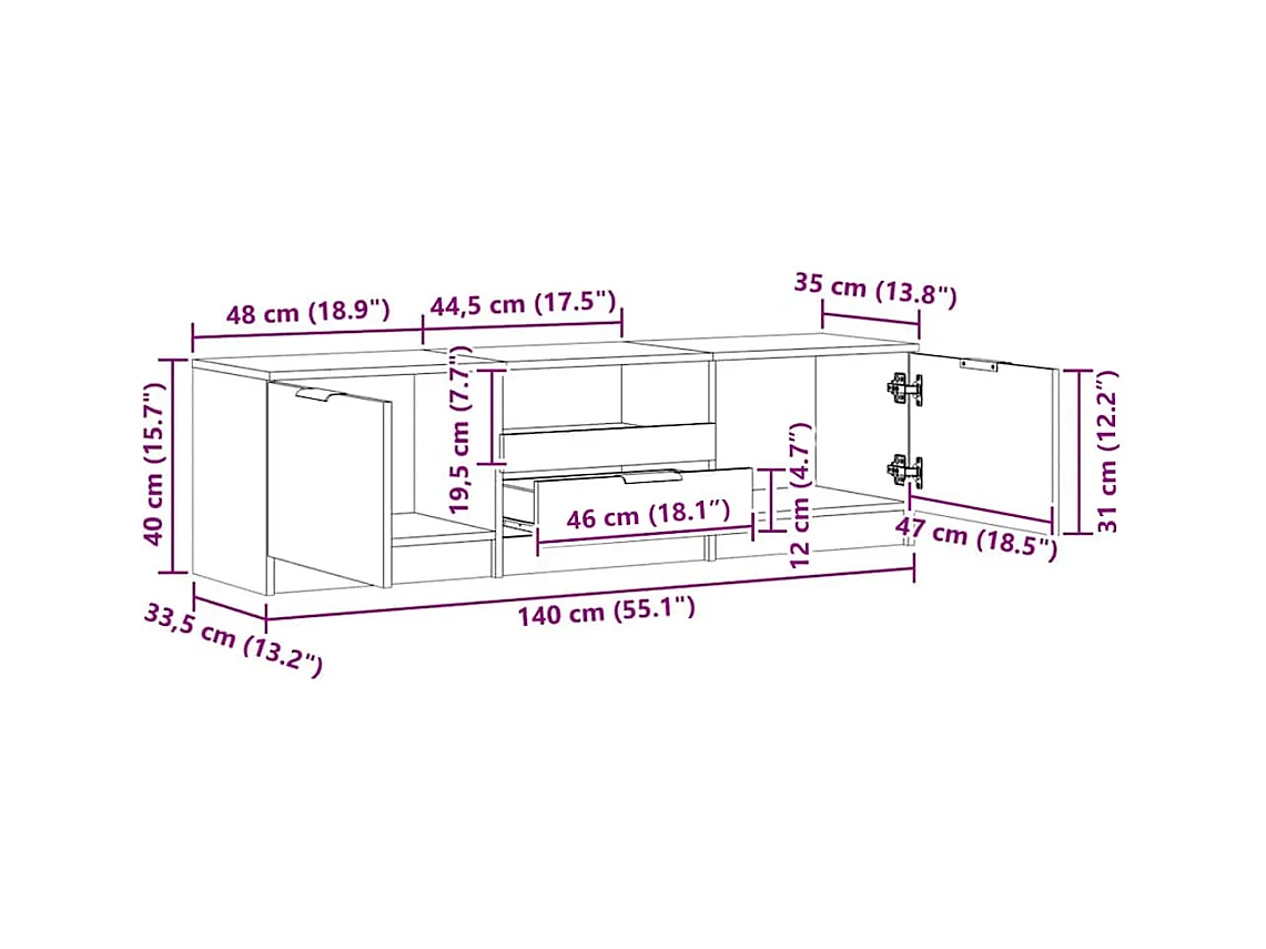 Meuble TV chêne artisanal 140x35x40 cm bois d'ingénierie