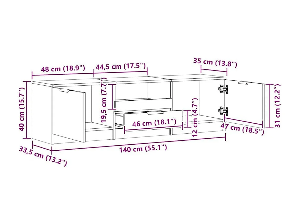Meuble TV chêne artisanal 140x35x40 cm bois d'ingénierie