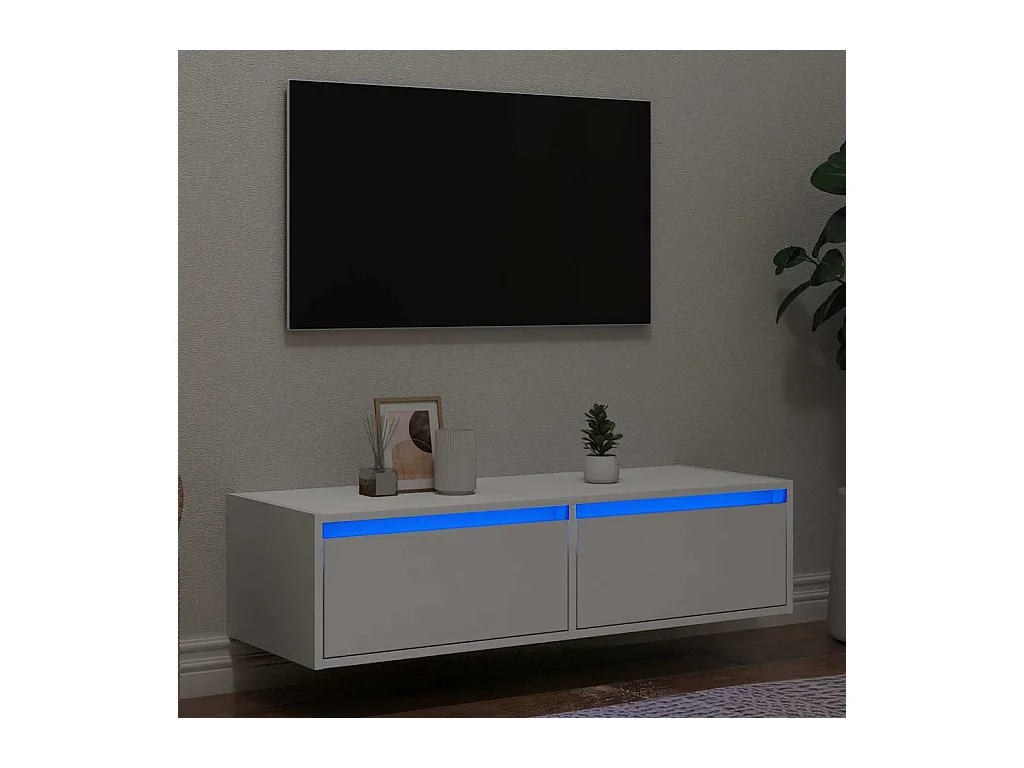 Meuble TV avec lumières LED blanc 100X35,5x25 cm