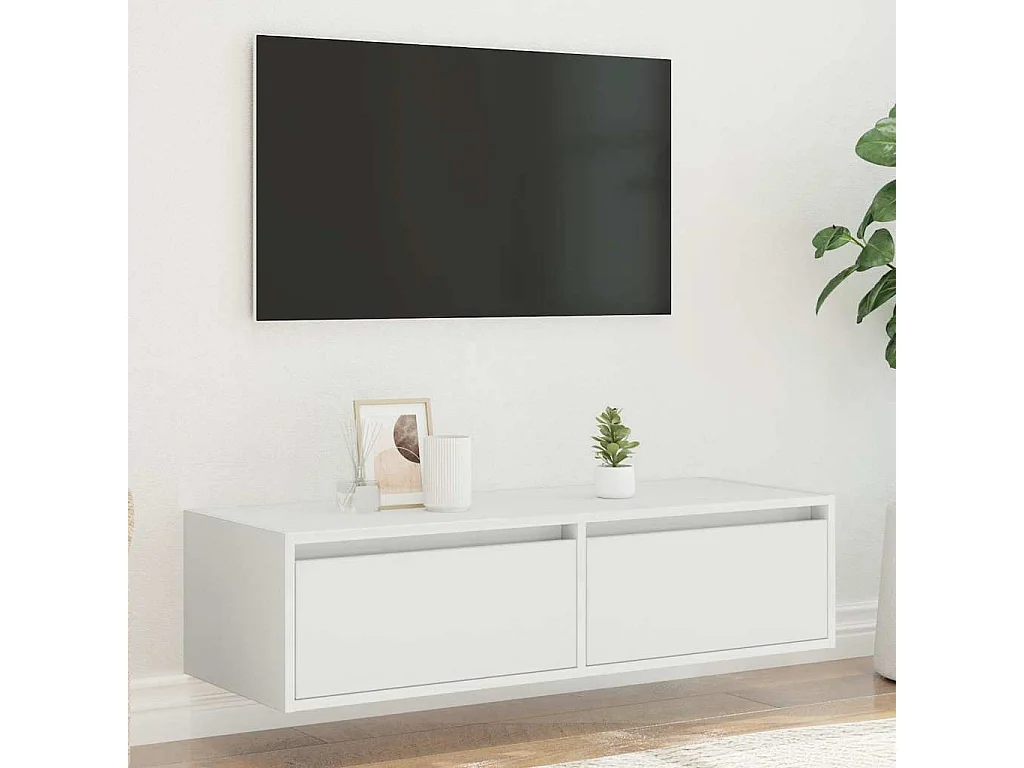 Meuble TV avec lumières LED blanc 100X35,5x25 cm